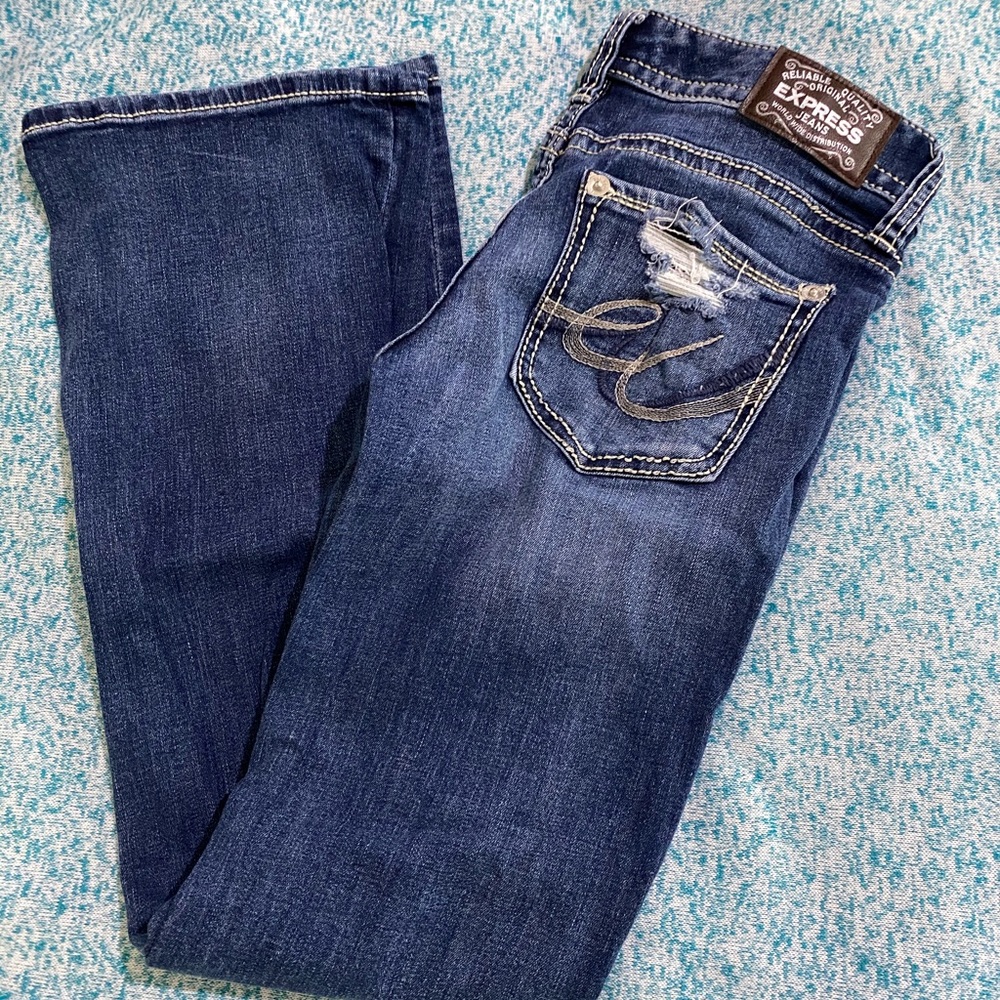 Express Distressed Bootcut Jean Denim Blue Size 4